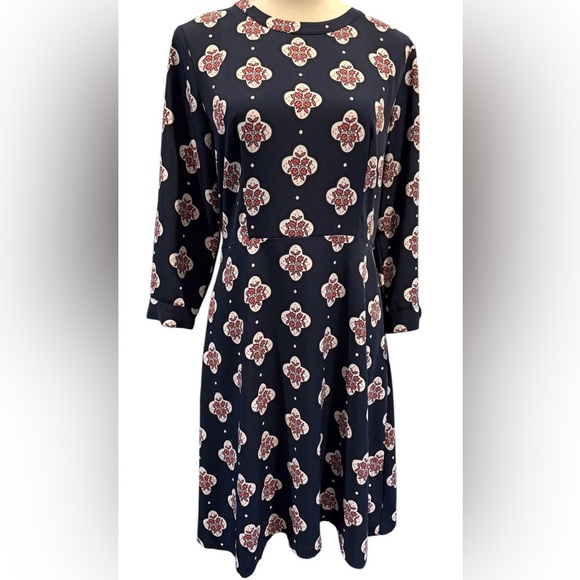 Loft Navy Blue w/Geometric Pattern Shift Dress - Picture 1 of 5